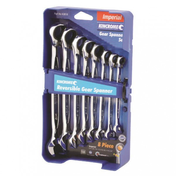 Kincrome K3018 - 8 Piece Imperial Reversible Combination Gear Spanner Set Spanner