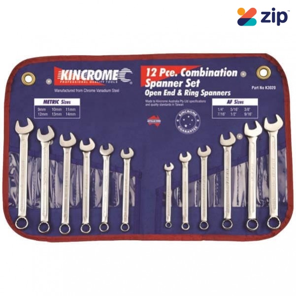 Kincrome K3020 - 12 Piece Combination Spanner Imperial & Metric Set