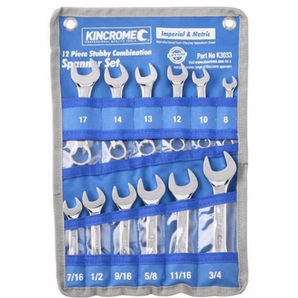 Kincrome K3033 - 12 Piece Imperial & Metric Stubby Combination Spanner Set Spanner Sets