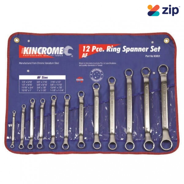 Kincrome K3051 - 12 Piece AF Ring Spanner Set Spanner