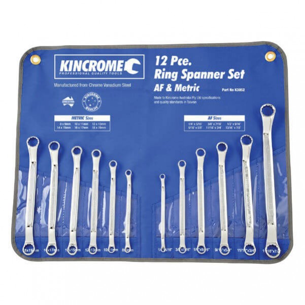 Kincrome K3052 - 12 Piece Imperial & Metric Ring Spanner Set Spanner Sets