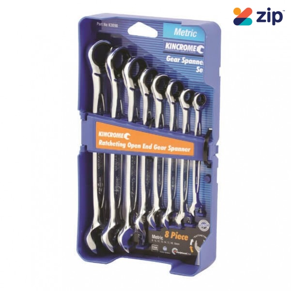 Kincrome K3098 - 8 Pce Metric Ratcheting Open End Gear Spanner Set