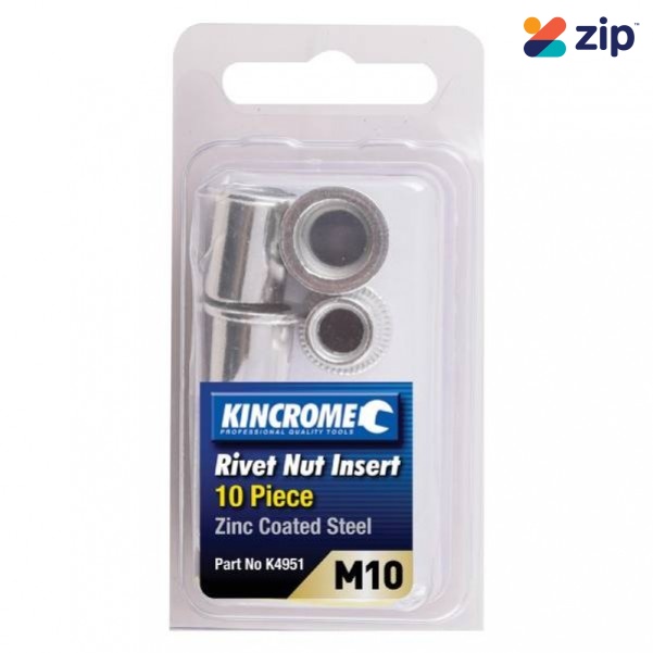 Kincrome K4951 - 10 Piece M10 Zinc Coated Steel Rivet Nut Insert 