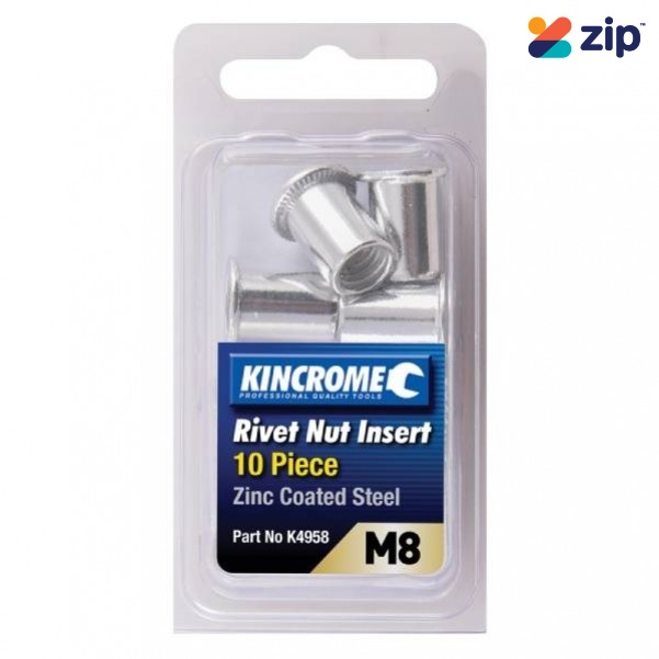 Kincrome K4958 - 10 Piece M8 Zinc Coated Steel Rivet Nut Insert 