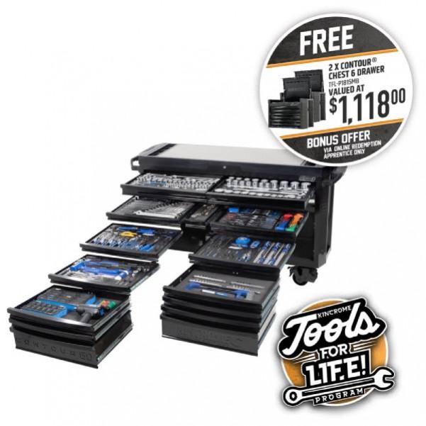 Kincrome P1815MB - 403 Piece 20 Drawer Extra-Wide 1/4, 3/8 & 1/2" Drive Black Series Contour Tool Trolley Tool Chests & Trolleys