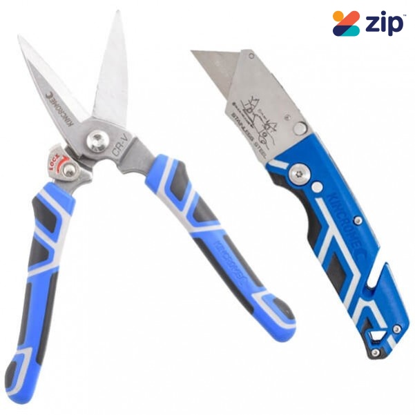 Kincrome P6403 - Industrial Scissors and Folding Utility Knife 2 Piece Combo Cutting Knives