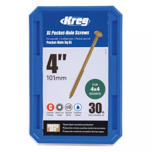 Kreg KR-SMLC4X400-30 - 30 Count 102mm  XL Pocket-Hole Screws Pocket Screws