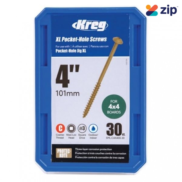 Kreg KR-SMLC4X400-75 - 75 Count 102mm  XL Pocket-Hole Screws Pocket Screws