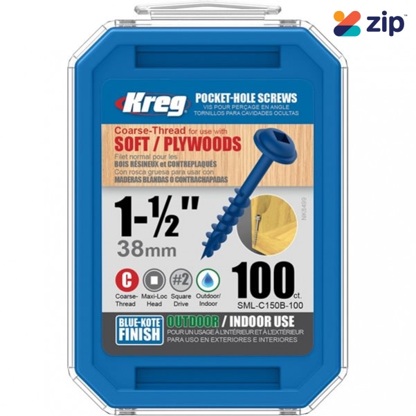 Kreg SML-C150B-100 - Pk100 1-1/2" #8 Coarse Blue-Kote WR Pocket Screws Pocket Screws