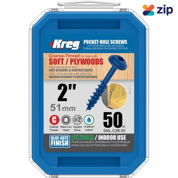 Kreg SML-C2B-50 - Pk50 2" #8 Coarse Blue Kote WR Pocket Screws