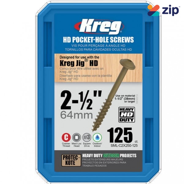 Kreg SML-C2X250-125 - Pk125 2-1/2" #14 Coarse HD Pocket Screws