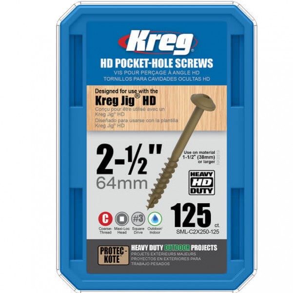 Kreg SML-C2X250-125 - Pk125 2-1/2" #14 Coarse HD Pocket Screws