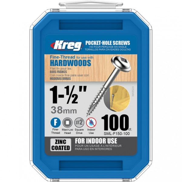 Kreg SML-F150-100 - Pk 100 1-1/2" #7 Fine Washer Head Pocket Screws Pocket Screws