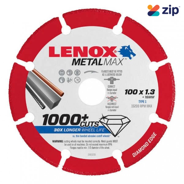 Lenox 1985009 - 100mm MetalMax Metal Cut Off Diamond Wheel Blade