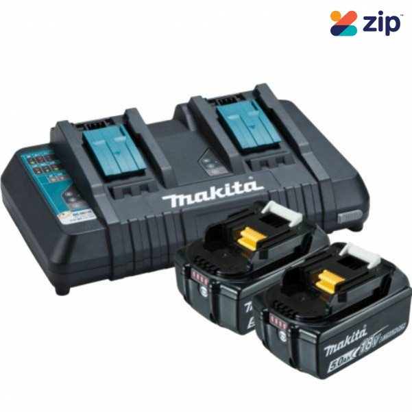 Makita DC18RD+2X5AH - 18V Dual Port Rapid Charger and 2x 5.0Ah BL1850B-L Battery Kit 198928-5 Batteries