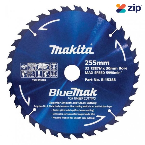 Makita B-15388 - 255mm 32T TCT Bluemak Circular Saw Blade For Wood Cutting