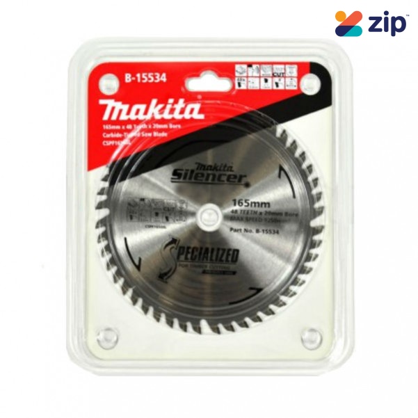Makita B-15534 - 165mm 48 Tooth TCT Wood Circular Saw Blade - 20mm Bore Makita Accessories