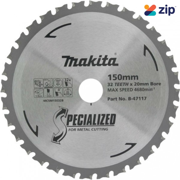 Makita B-47117 - 150 x 20mm 32 Teeth Metal Cutting Blade for DCS551Z