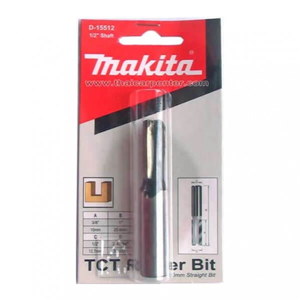 Makita D-15512 - 1/2" Shaft TCT Two Flute Straight Cutter Router Bit Router Bits