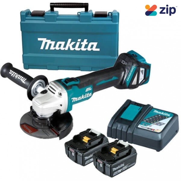 Makita DGA511RTE - 18V 5.0Ah 125mm (5”) Cordless Brushless Slide Angle Grinder Kit
