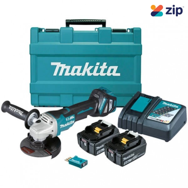 Makita DGA518RTEU - 18V 125mm Cordless Brushless AWS Paddle Switch Angle Grinder Kit