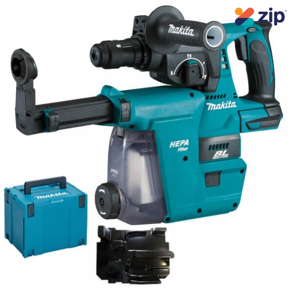 Makita DHR243ZJW - 18V 24mm Cordless Brushless Rotary Hammer Skin /w Dust Extraction Attachment Kit