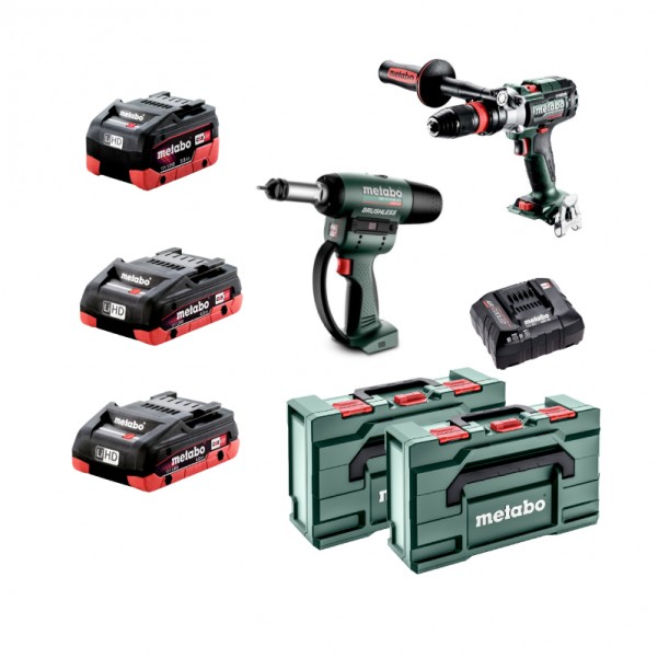 Metabo MET18BL2MB3HD455HW (AU468207400) - 18V 4.0Ah 5.5Ah Li-ion Cordless Brushless Rivet Nut Gun and Hammer Drill/Driver Kit Riveters