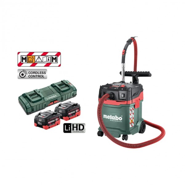 Metabo AS 36-18 M 30 PC-CC 10.0 DUO K (AU60207400) - 36V (18V x 2) 10.0Ah Li-ion Cordless 30L Wet & Dry M-Class Vacuum Cleaner Kit Hazardous Materials Vacuums