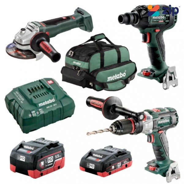 Metabo BL3SB2HD455E - 18V 4.0Ah/5.5Ah Cordless Brushless 3 Piece Combo Kit AU68301455