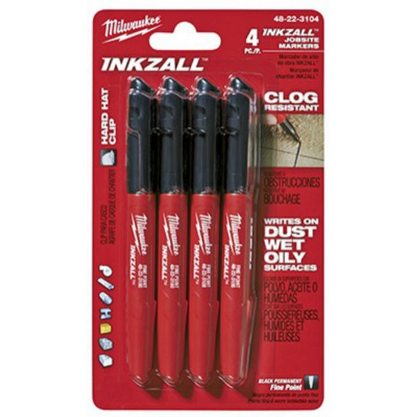 Milwaukee 48223104 - Inkzall Black Fine Point Marker 4 Pack