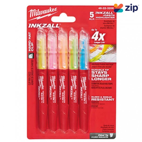 Milwaukee 48223206 - 5PK INKZALL Colour Highlighters   Milwaukee Accessories
