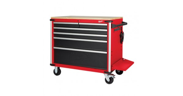 Milwaukee 48228537 40 6 Drawer Mobile Work Bench Tool Trolley with Wood Top