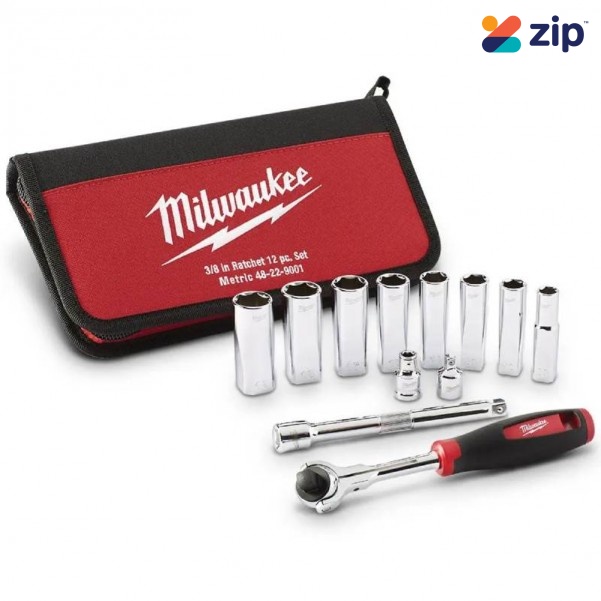 Milwaukee 48229001 - 12pce 3/8 Rachet & Metric Socket Set Socket Sets