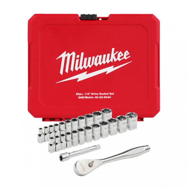 Milwaukee 48229044 - 25 Piece 1/4" SAE/Metric Drive Ratchet & Socket  Socket Sets