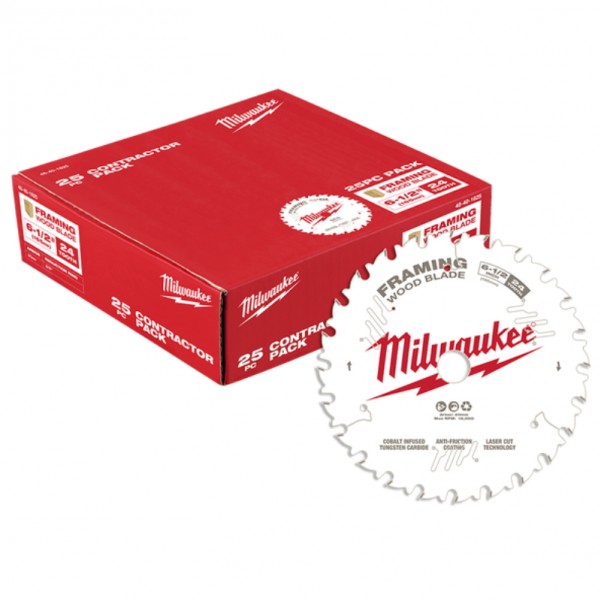 Milwaukee 48401625 - 165mm 6-1/2" 24t Wood Circular Saw Blade Framing 25pc Contractor Packs Milwaukee Accessories