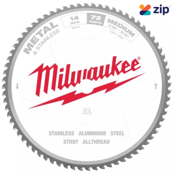 Milwaukee 48408505 - 355mm (14") 72T Metal & Stainless Steel Wet & Dry Circular Saw Blade