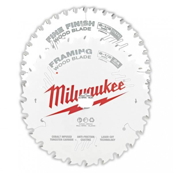 Milwaukee 48418632 - 165mm(6-1/2") 24T Wood Circular Saw Blade Framing & 40T Fine Finish