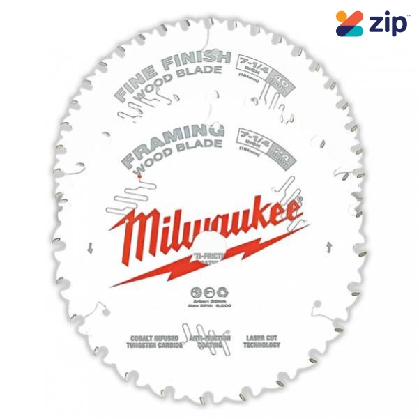 Milwaukee 48418732 - 184mm (7-1/4") 24T Wood Circular Saw Blade Framing  & 40T Fine Finish Milwaukee Accessories