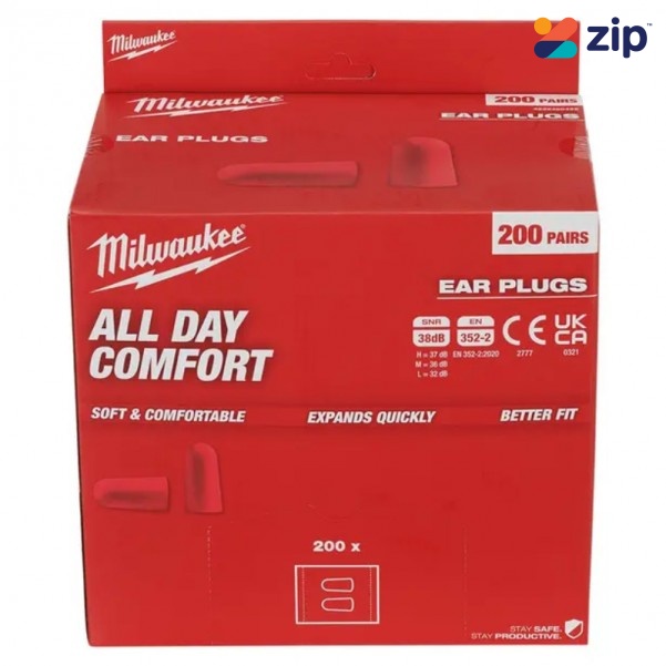 Milwaukee 48733007 - 200 Pack Tapered Uncorded Earplugs  Head, Eye & Ear protection