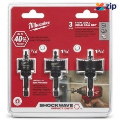 Milwaukee 49224800 - 3 Piece 1/4" Shank Shockwave Thin Wall Bi-Metal Hole Saw Set