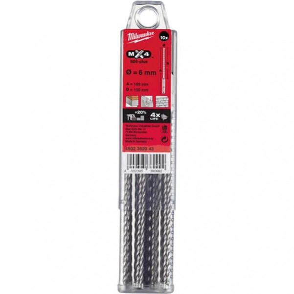 Milwaukee 4932352043 - 6 x 160mm 4 Cut SDS Plus Drill Bit (Pack of 10) Drill Bits