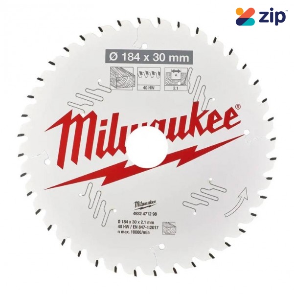Milwaukee 4932471298 - 184mm (7-1/4") x 30mm 40T Fine Finish Circular Saw Blade