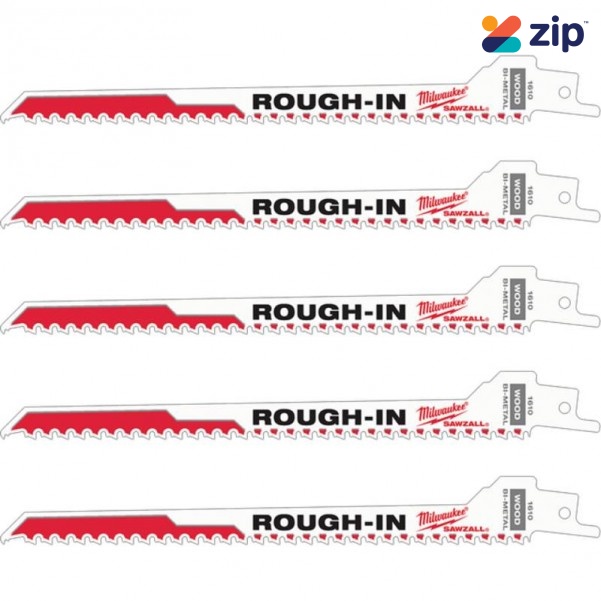 Milwaukee 48001610 - 5pce Rough-In SAWZALL Reciprocating Saw Blades For Wood/nail Demolition 