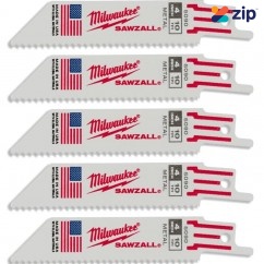 Milwaukee 48005090 - 5-Pack 100mm 10TPI Metal Thin Kerf SAWZALL Reciprocating Saw Blades