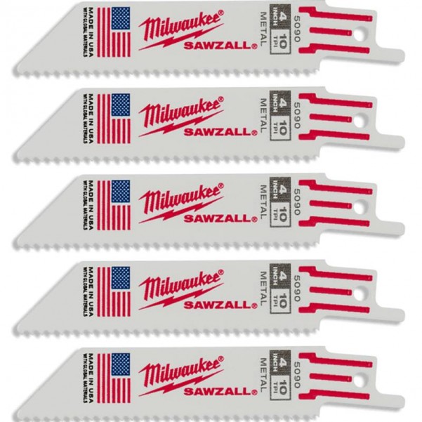 Milwaukee 48005090 - 5-Pack 100mm 10TPI Metal Thin Kerf SAWZALL Reciprocating Saw Blades Milwaukee Accessories