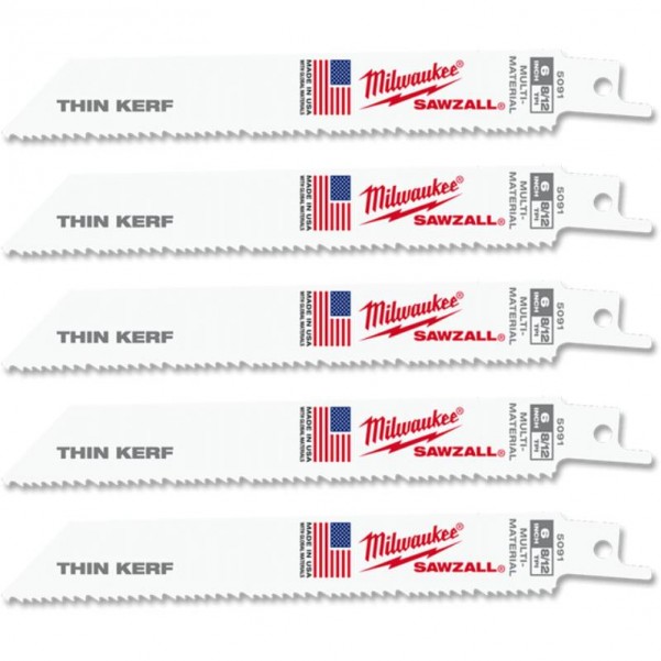 Milwaukee 48005091 - 5-Pack 150mm 8/12TPI General Purpose Thin Kerf SAWZALL Reciprocating Saw Blades Milwaukee Accessories