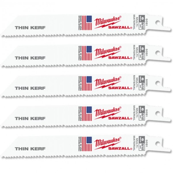 Milwaukee 48005091 - 5-Pack 150mm 8/12TPI General Purpose Thin Kerf SAWZALL Reciprocating Saw Blades