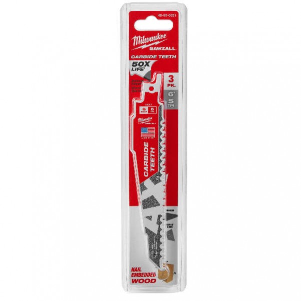 Milwaukee 48005321 - 150mm 5TPI 3 Piece AX Carbide Teeth SAWZALL Saw Blade Milwaukee Accessories