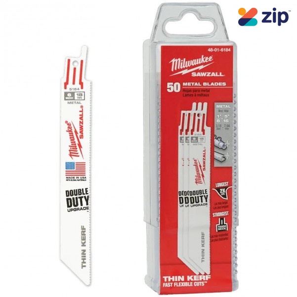 Milwaukee 48016184 - 150mm 50 Pack 18TPI Metal Thin Kerf SAWZALL Reciprocating Saw Blades