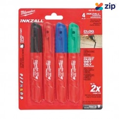Milwaukee 48223109 - 4 Pack INKZALL Chisel Tip Assorted Coloured Markers